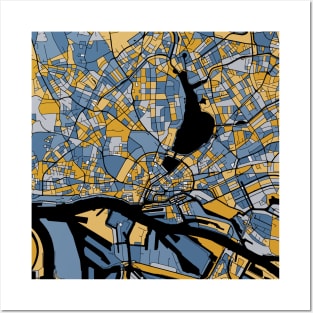 Hamburg Map Pattern in Blue & Gold Posters and Art